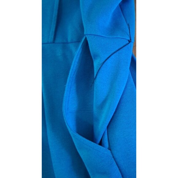 Vintage NEW Darian Dress TEAL Blue Knit 1980s Career Gold Button Pockets 18 - Picture 6 of 11